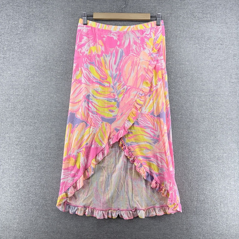 Lilly Pulitzer Rebekah High Low Skirt Girl XL(12-14) Ruffled Pink Yellow Summer